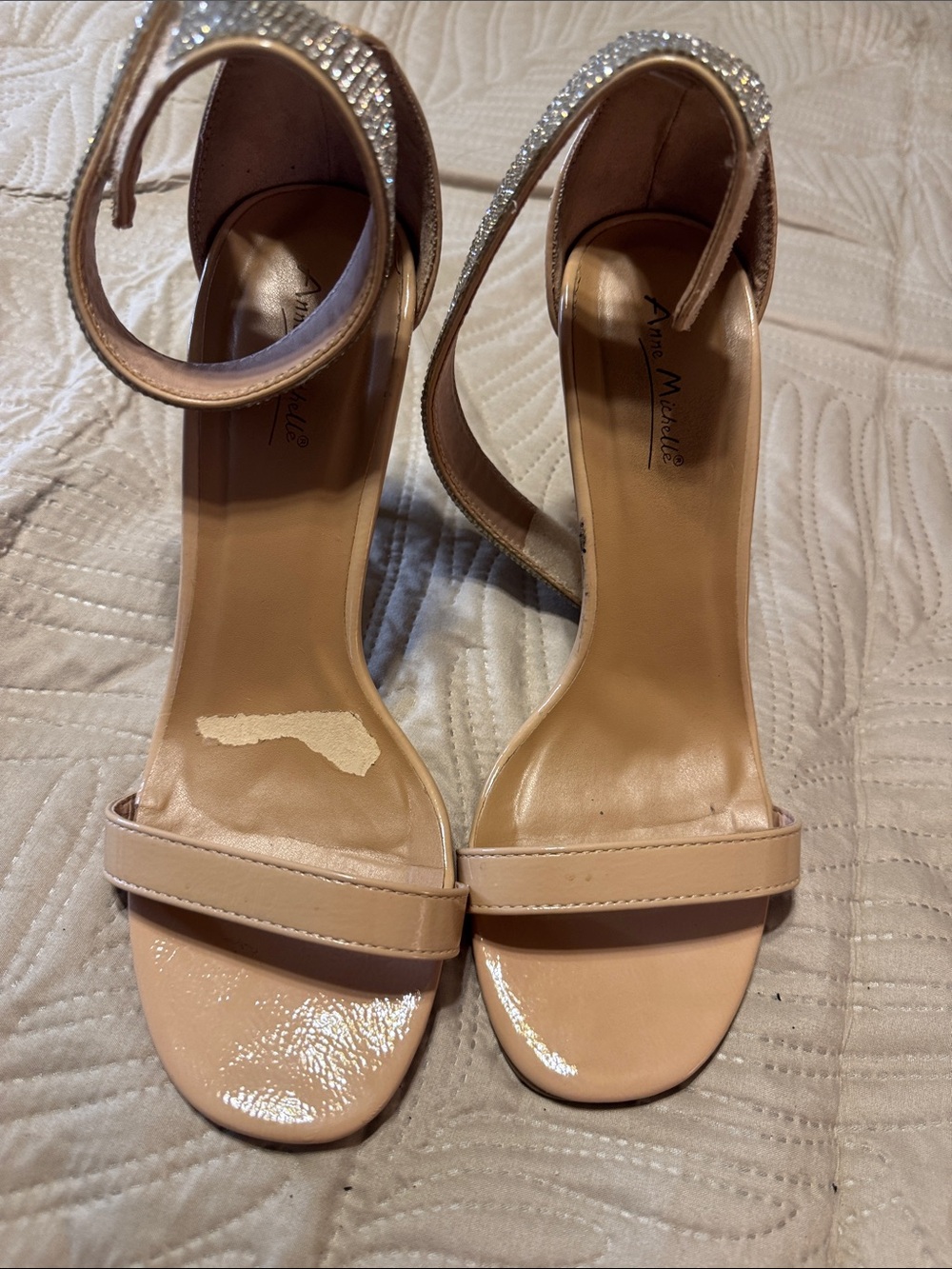 Anne Michelle Nude Patent Ankle-Strap Heeled Sandals Sz 9